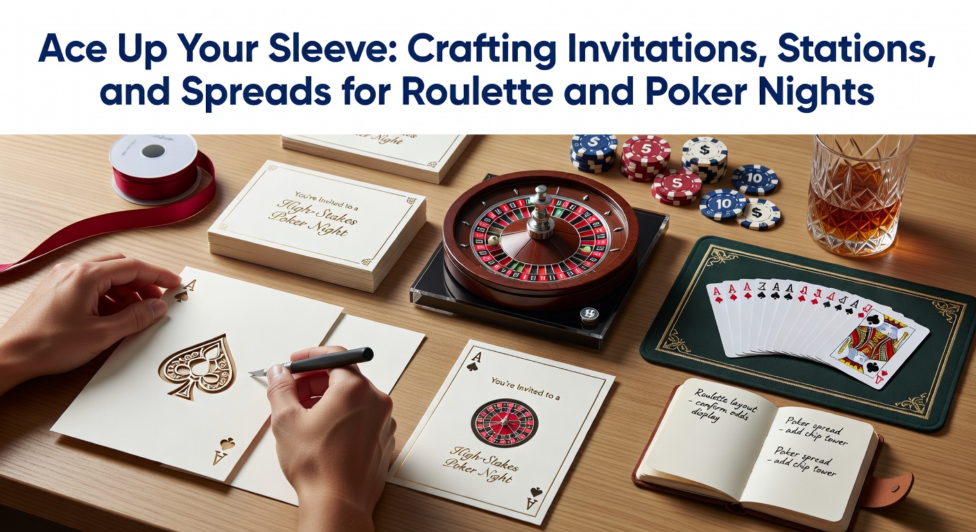 Vibrant roulette station in action, showing a spinning wheel surrounded by colorful chip stacks, betting mats, and players in evening wear, with poker tables visible in the softly lit background